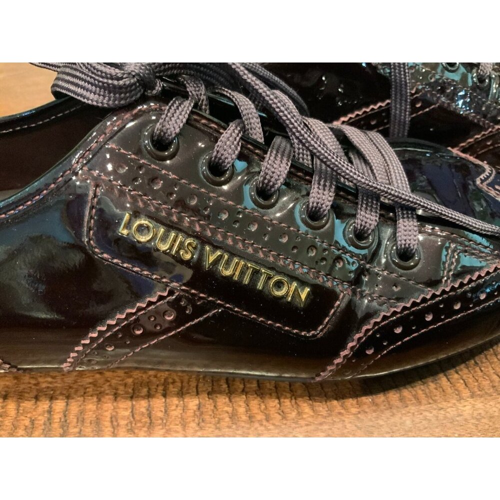 Louis Vuitton Burgundy Patent Leather Lace-Up Wingtip Flats Shoes, Size 37 / 7 - Picture 5 of 9